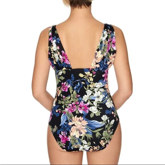 Beautiful Black Floral Modest One Piece Fun Tank Swim Wear ST21 - Picture 1 of 12